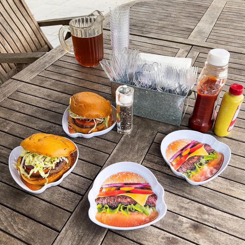 Mind Reader Burger Serving Plate Set Hosting Essentials Outdoor Kitchen Accessory Melamine 7 L x 7 W x 1 H 4 pcs White - Image 2
