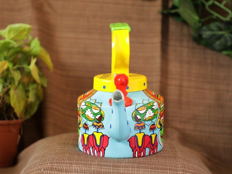 A Krazy Mug Hand Painted Colourful Traditional Kerala Theme Design Desi Tea Chai Décor for Home, Café, Restaurant Aluminium Kettle (1.25 L) - Image 2