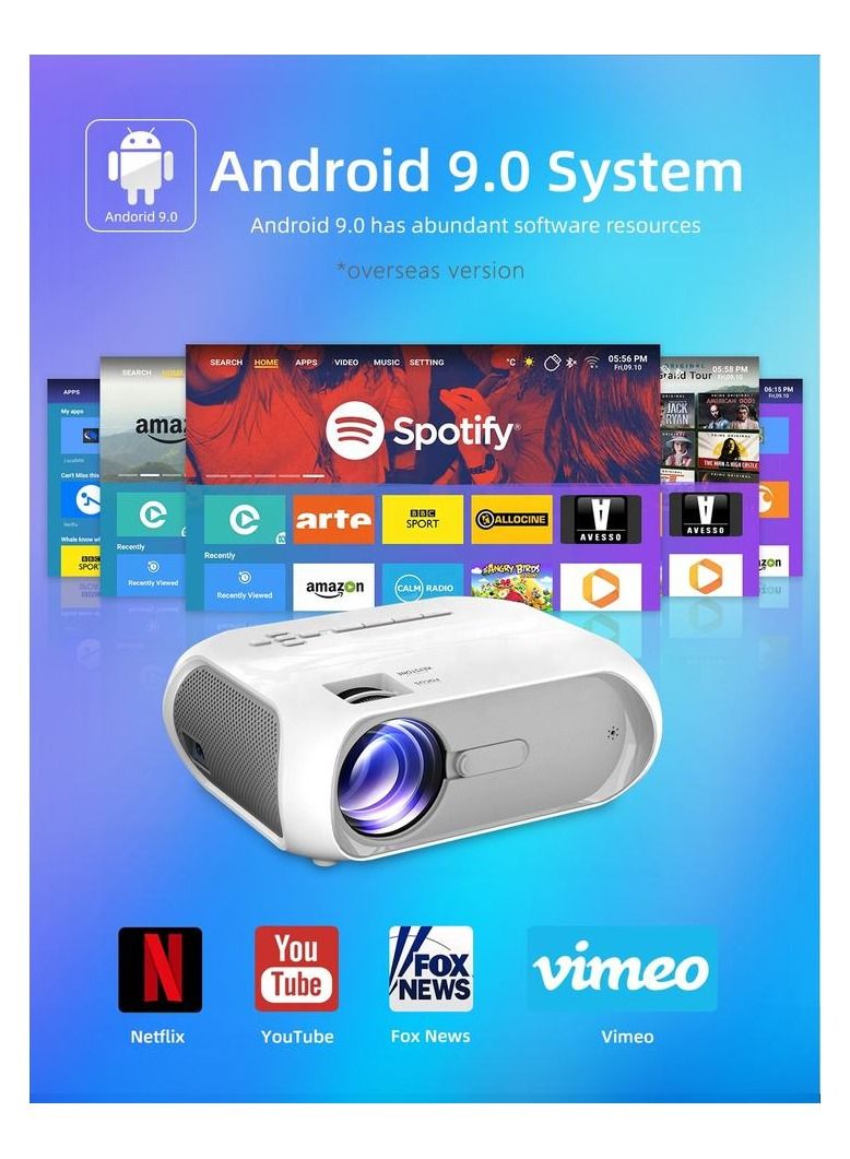 T9 5000Lumens 200ANSI Full HD 1080P Android9.0 1+8G WIFI BT Home Short Throw Movie Outdoor Projector  - Image 3