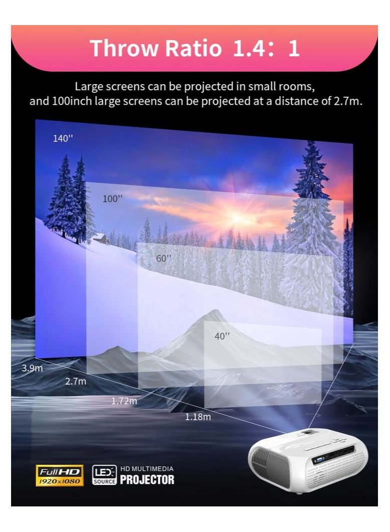 T9 5000Lumens 200ANSI Full HD 1080P Android9.0 1+8G WIFI BT Home Short Throw Movie Outdoor Projector  - Image 4
