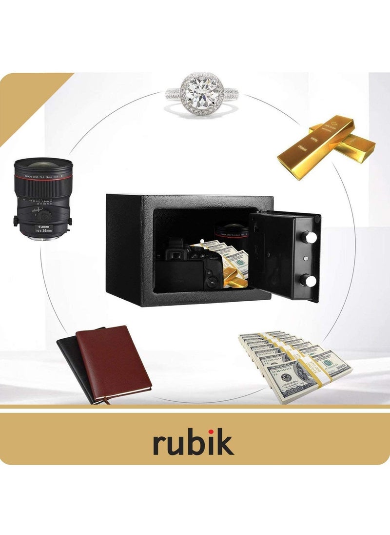 Rubik - Mini Electronic Digital Security Safe Deposit Box With Electronic Keypad Lock and Physical Key For Home Office Hotel Jewelry Passport Watches Cash Storage 23x17x17cm (Black) - Image 1