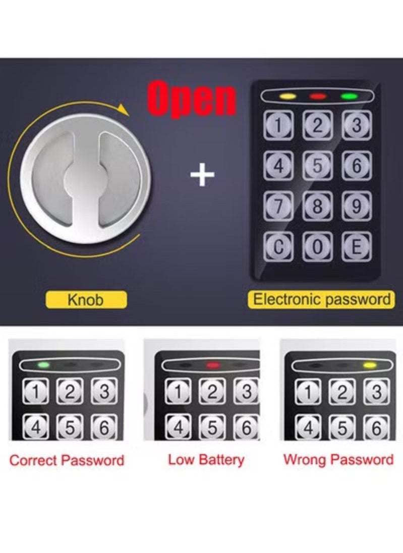 Rubik - Mini Electronic Digital Security Safe Deposit Box With Electronic Keypad Lock and Physical Key For Home Office Hotel Jewelry Passport Watches Cash Storage 23x17x17cm (Black) - Image 1