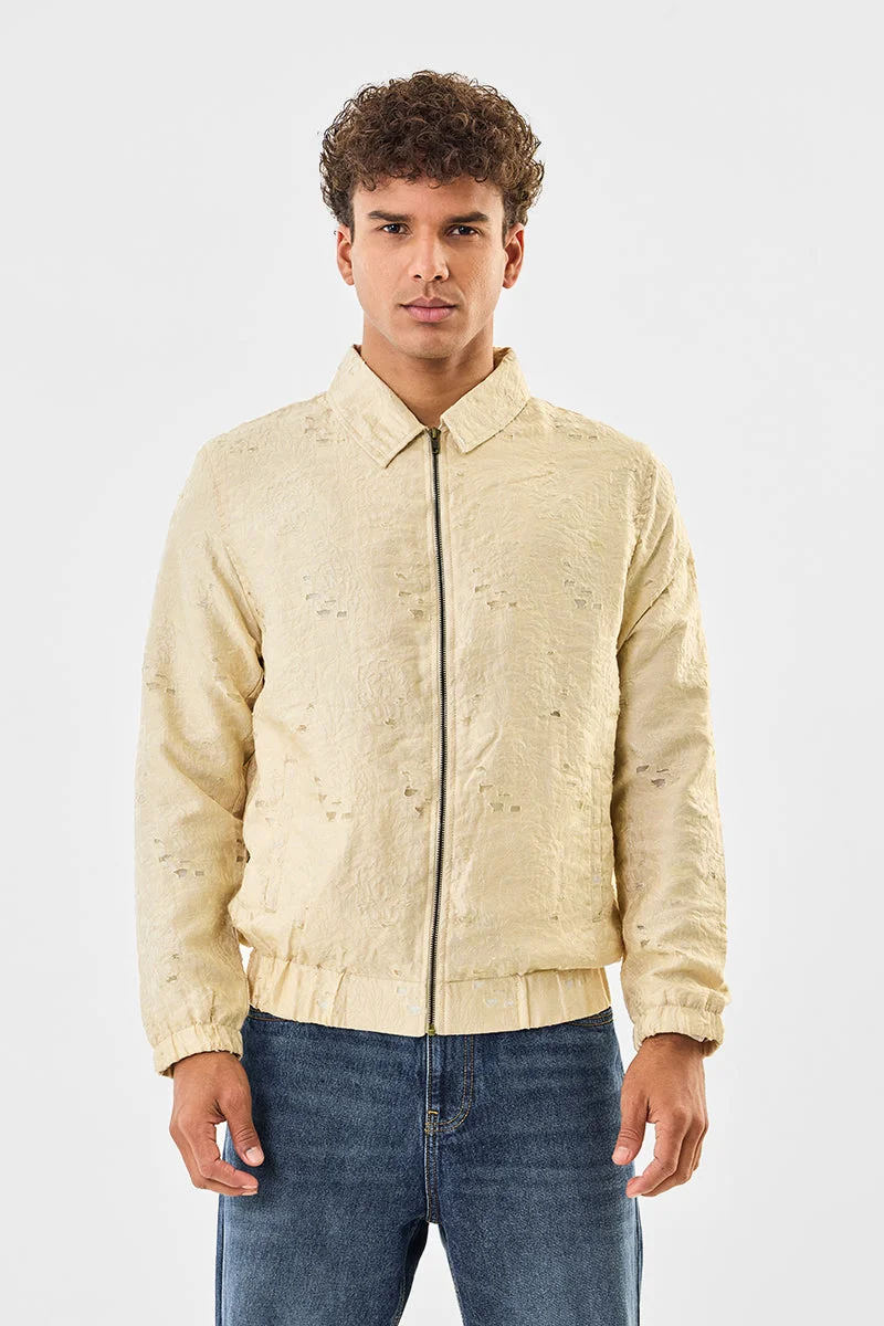 SNITCH Beige Regular Fit Jacquard Zipper Jacket for Men | Best Price UAE
