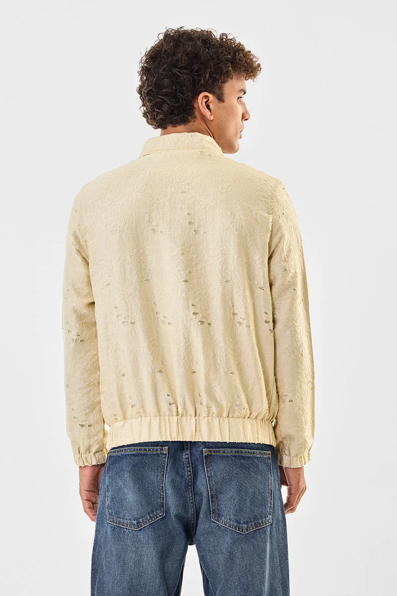 SNITCH Beige Regular Fit Jacquard Zipper Jacket for Men | Best Price UAE