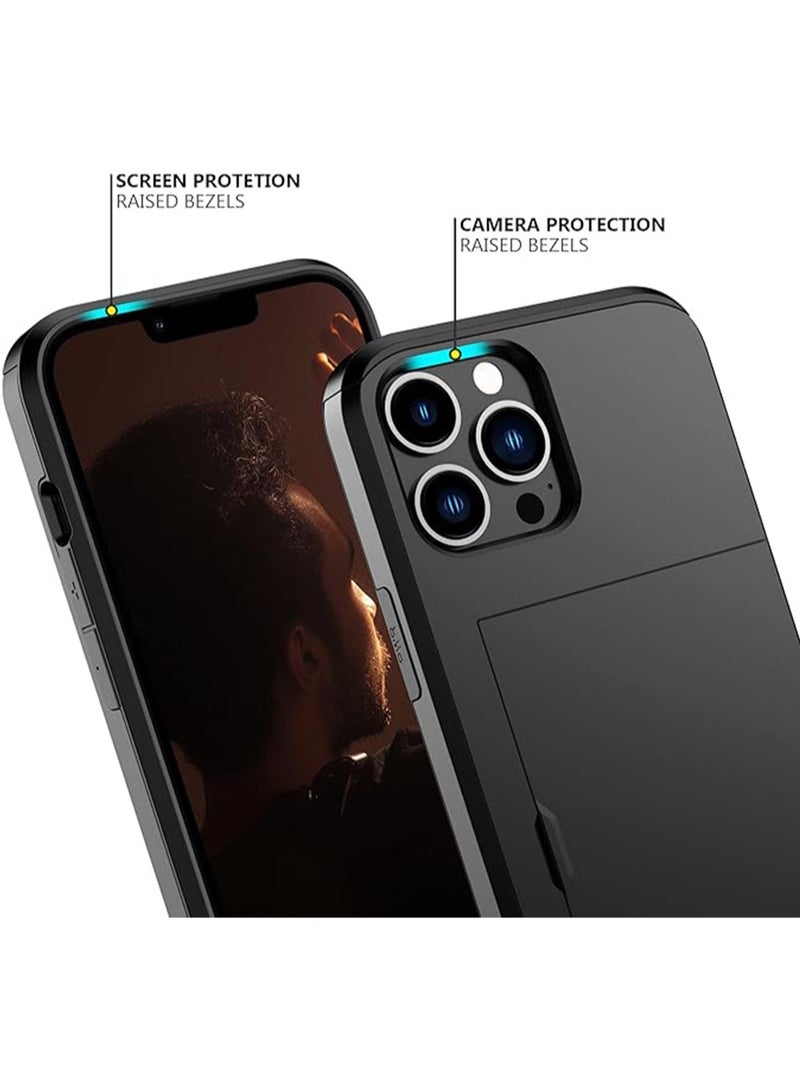 WRISTWISE غطاء حافظة لهاتف iPhone 13 Pro Max شديد التحمل واقٍ مزدوج الطبقات مقاوم للصدمات بفتحة بطاقة مخفية محفظة رفيعة للنساء والرجال (أسود) - Image 3
