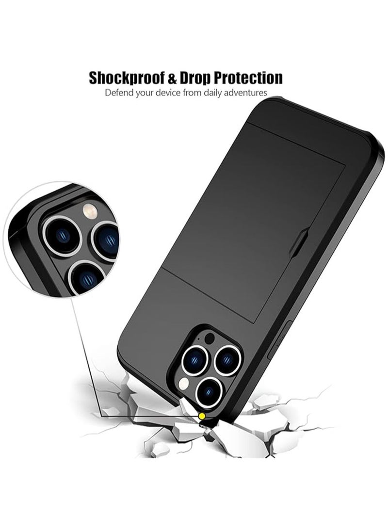WRISTWISE غطاء حافظة لهاتف iPhone 13 Pro Max شديد التحمل واقٍ مزدوج الطبقات مقاوم للصدمات بفتحة بطاقة مخفية محفظة رفيعة للنساء والرجال (أسود) - Image 4