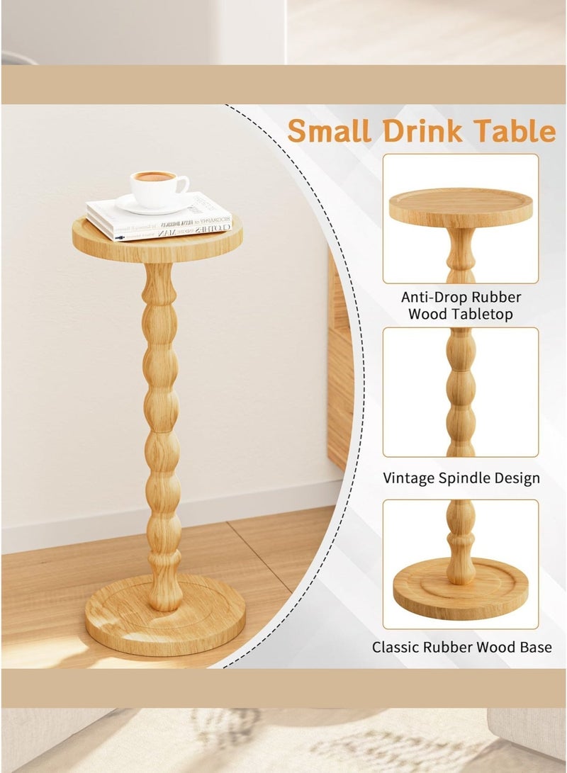 MASINGAA Solid Wood Coffee Table, Small Side Table for Small Spaces, Drink Table, Sturdy Wooden Base End Tables for Living Room, Bedroom, Corners, and Office, Natural, 9.4"W×23.8"H - Image 5