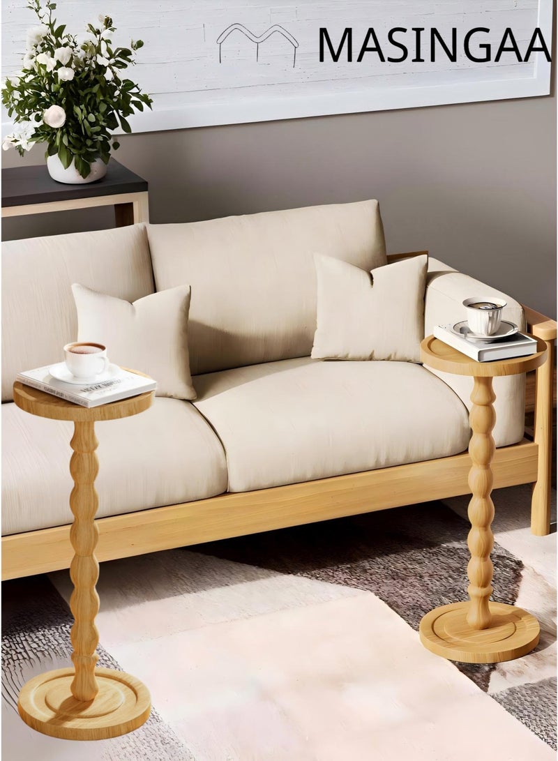 MASINGAA Solid Wood Coffee Table, Small Side Table for Small Spaces, Drink Table, Sturdy Wooden Base End Tables for Living Room, Bedroom, Corners, and Office, Natural, 9.4"W×23.8"H - Image 2