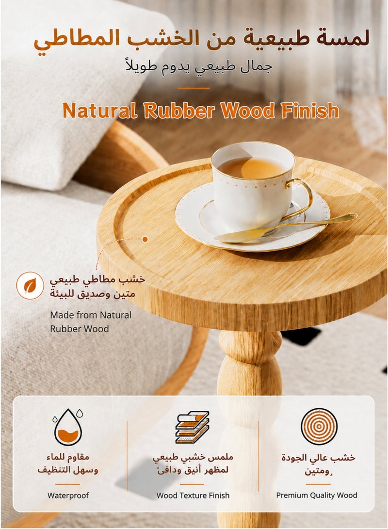 MASINGAA Solid Wood Coffee Table, Small Side Table for Small Spaces, Drink Table, Sturdy Wooden Base End Tables for Living Room, Bedroom, Corners, and Office, Natural, 9.4"W×23.8"H - Image 4