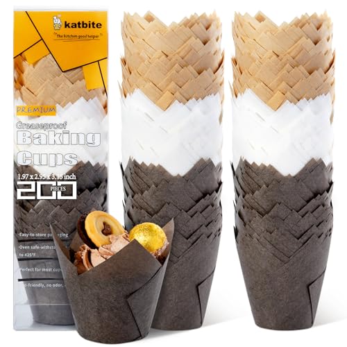 Katbite Tulip Cupcake Liners Holders 200PCS, Muffin Baking Cups, Cupcake Wrapper for Party, Wedding, Birthday, Christmas - Image 1