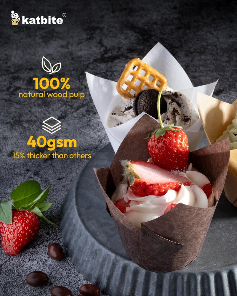 Katbite Tulip Cupcake Liners Holders 200PCS, Muffin Baking Cups, Cupcake Wrapper for Party, Wedding, Birthday, Christmas - Image 5