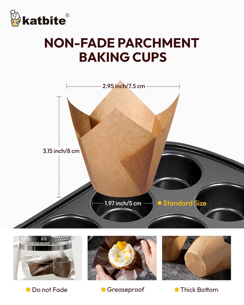Katbite Tulip Cupcake Liners Holders 200PCS, Muffin Baking Cups, Cupcake Wrapper for Party, Wedding, Birthday, Christmas - Image 2