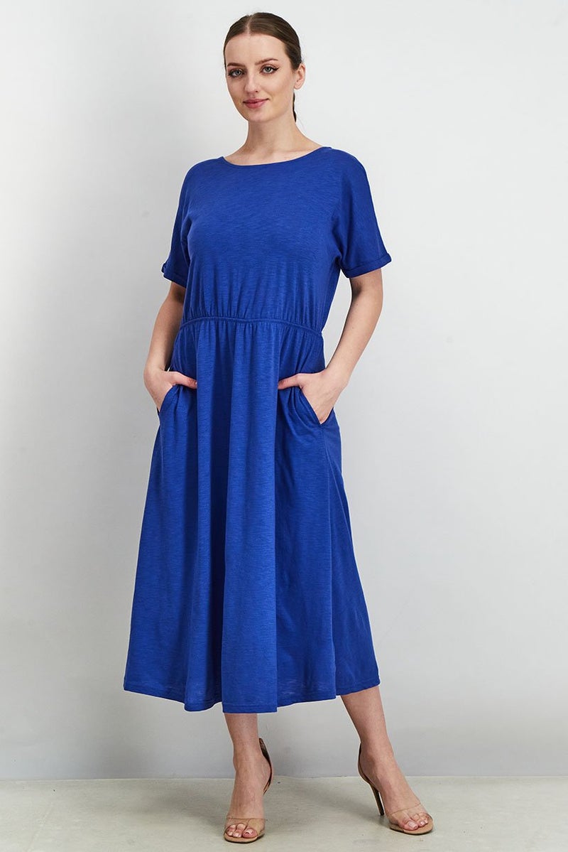 Tchibo Women Short Sleeve Solid Jersey Dress, Navy - Image 1