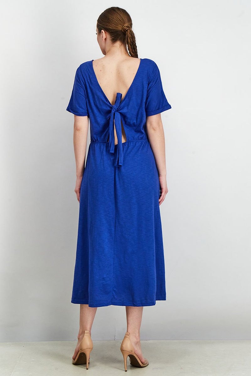 Tchibo Women Short Sleeve Solid Jersey Dress, Navy - Image 3