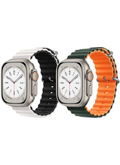Silicone Ocean Band Strap for Apple Watch Ultra 8 49mm White/Black Double Side Strap with Green/Orange Double Side Strap Set of 2