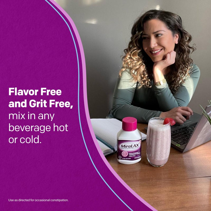 MiraLAX Laxative Powder, Gentle Constipation Relief for Adults, Stool Softener with PEG 3350, Nonstimulant Laxative, No Harsh Side Effects, Osmotic Laxative, 45 Dose - Image 4