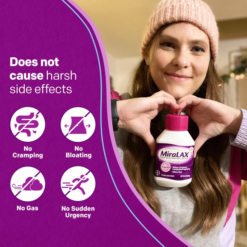 MiraLAX Laxative Powder, Gentle Constipation Relief for Adults, Stool Softener with PEG 3350, Nonstimulant Laxative, No Harsh Side Effects, Osmotic Laxative, 45 Dose - Image 2
