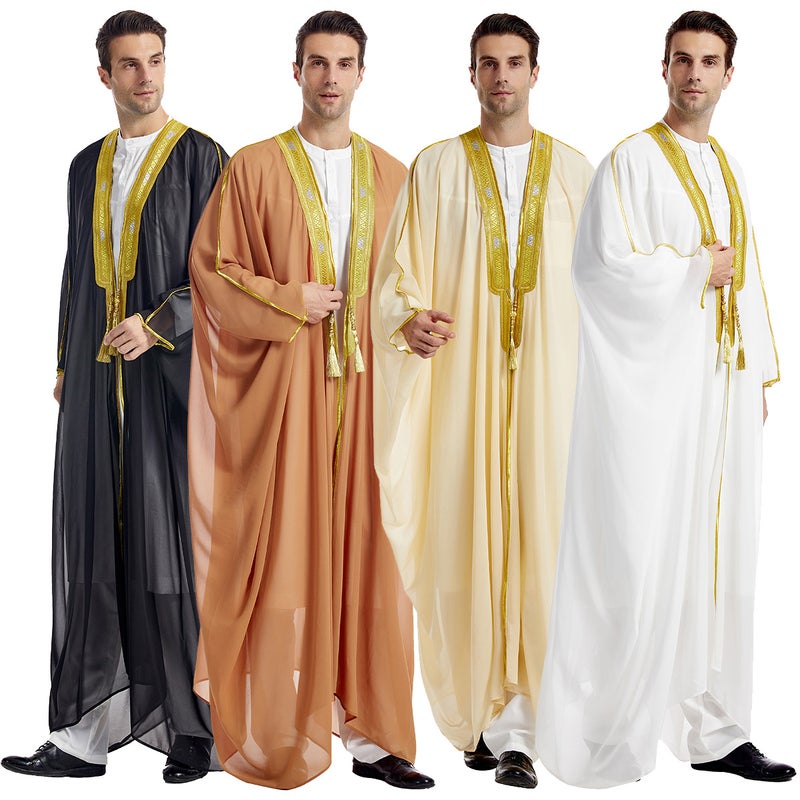 Men's Embroidered Chiffon Jacket Long Sleeve Open Front - Image 1