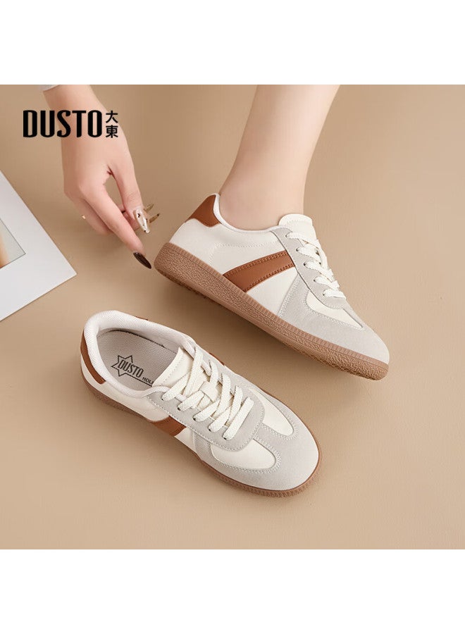 Dusto Vintage German Training Shoes Women's New Flat Shoes Spring Autumn White Soft Sole Casual Sneakers