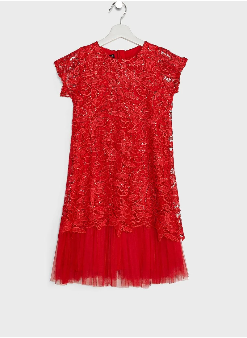 Little Golden Apple Kids Little Short Sleeve Lace Dress