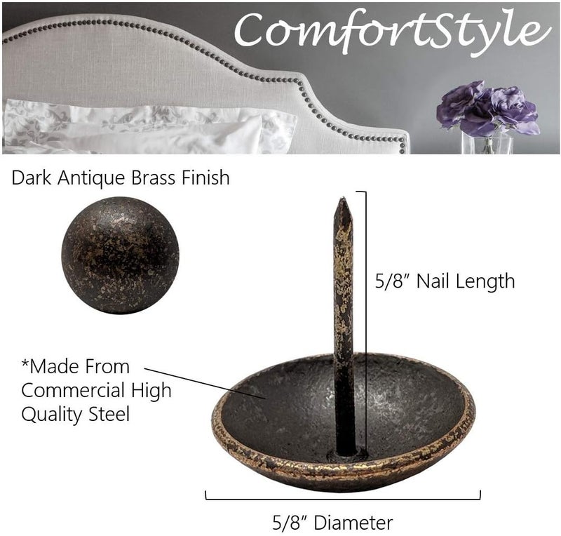 ComfortStyle Premium Upholstery Tacks, Nailhead Decorative Trim for Furniture, 5/8" Diameter, 100 Nails (Dark Antique Brass) - Image 5
