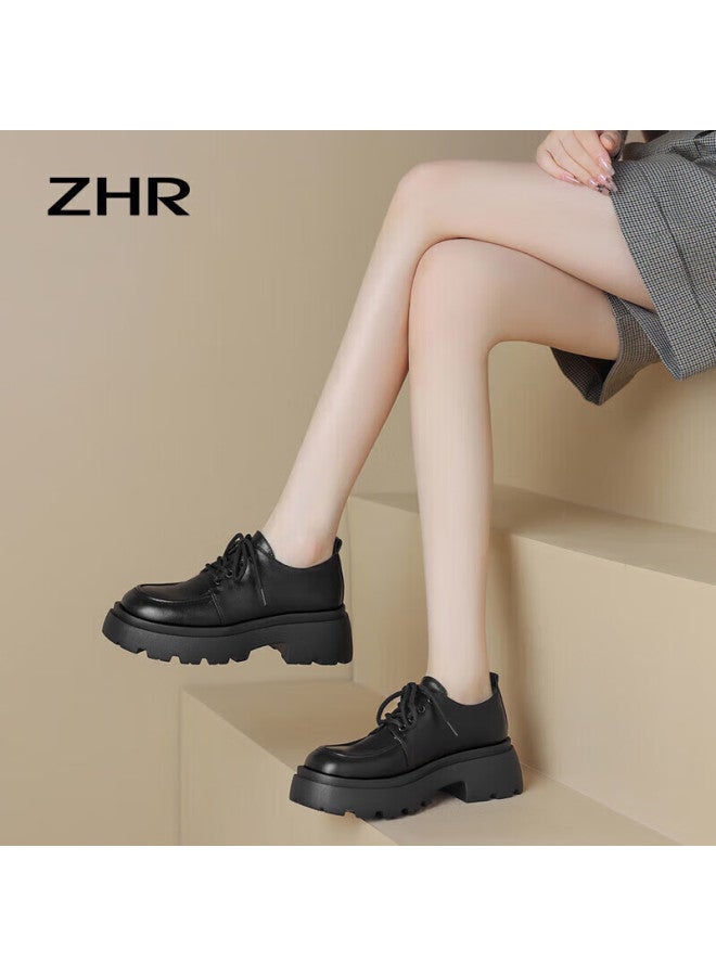 Zhr Loafers For Women, Preppy Style, Youthful Thick-soled Flats, Soft And Cute, Versatile Women's Shoes, Pjf01, Black, Size 39 - Image 2