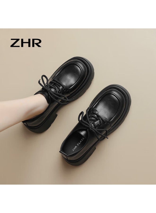 Zhr Loafers For Women, Preppy Style, Youthful Thick-soled Flats, Soft And Cute, Versatile Women's Shoes, Pjf01, Black, Size 39 - Image 1