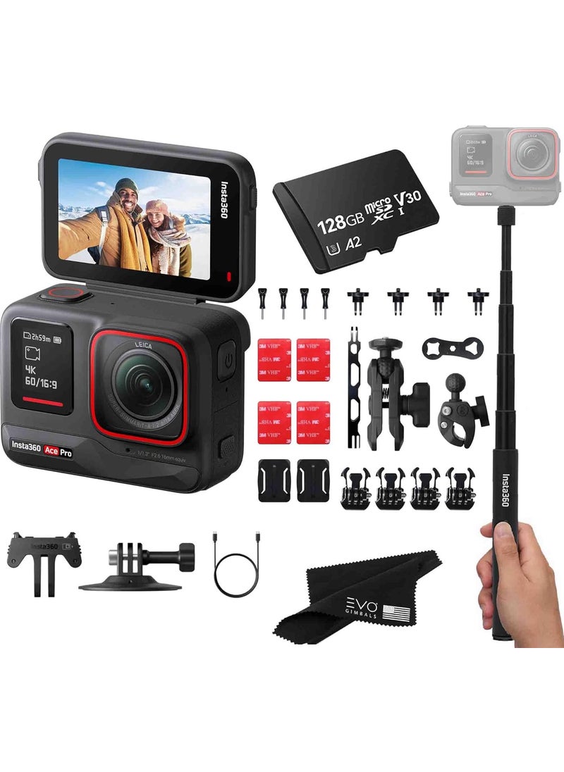 Insta360 Insta360 Ace Pro Motorcycle Bundle 8K Waterproof Action Camera CoEngineered with Leica Flagship 113 Sensor 8K24 48MP 24 Flip ScreenBundle Includes Motorcycle Bundle Selfie Stick 128GB  - Image 1