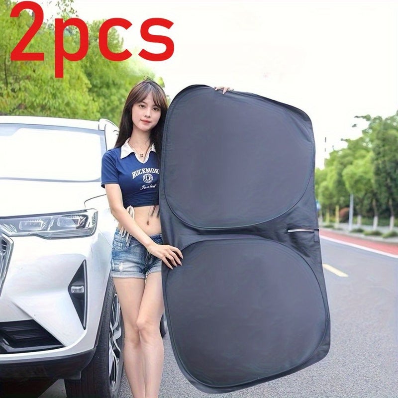 2 Pack Car Sunshade UV Protection Front Rear Windshield Covers Easy To Store Interior Accessories For Sun And UV Shielding - Image 1