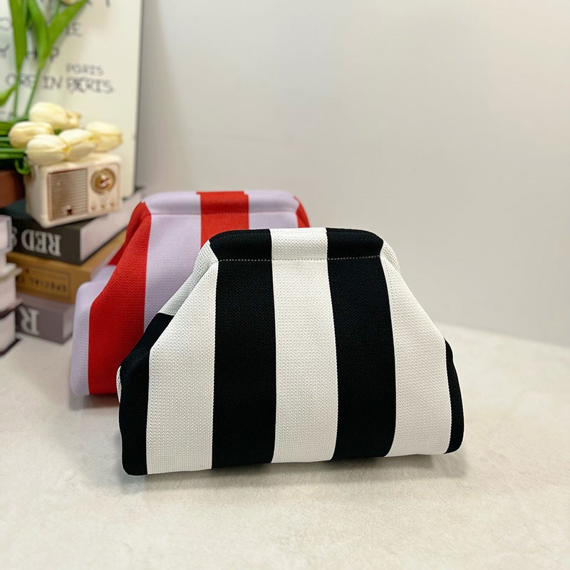 2025 New Knitted Handbag Striped Cloud Large Capacity Daily All-Match Contrast Color Woven Bag - Image 5