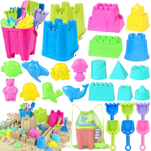 KUBUSFLY Beach Toys for Toddlers Sand Castle Toys with 3 Bucket 6 Shovels Mesh Bag Sandbox Molds Travel Sand Toys for Beach Sandbox Toys for Toddlers Kids Baby Boys Girls Age 310 - Image 1
