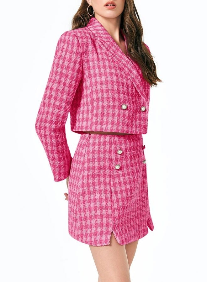 Cicy Bell Womens Cropped Tweed Blazer Sets 2 Piece Outfits and Mini Skirt Sets Business Casual Suits, Bright Pink, XXL - Image 2