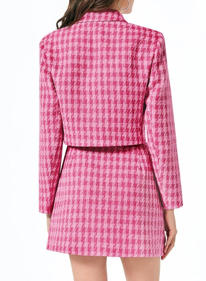 Cicy Bell Womens Cropped Tweed Blazer Sets 2 Piece Outfits and Mini Skirt Sets Business Casual Suits, Bright Pink, XXL - Image 3