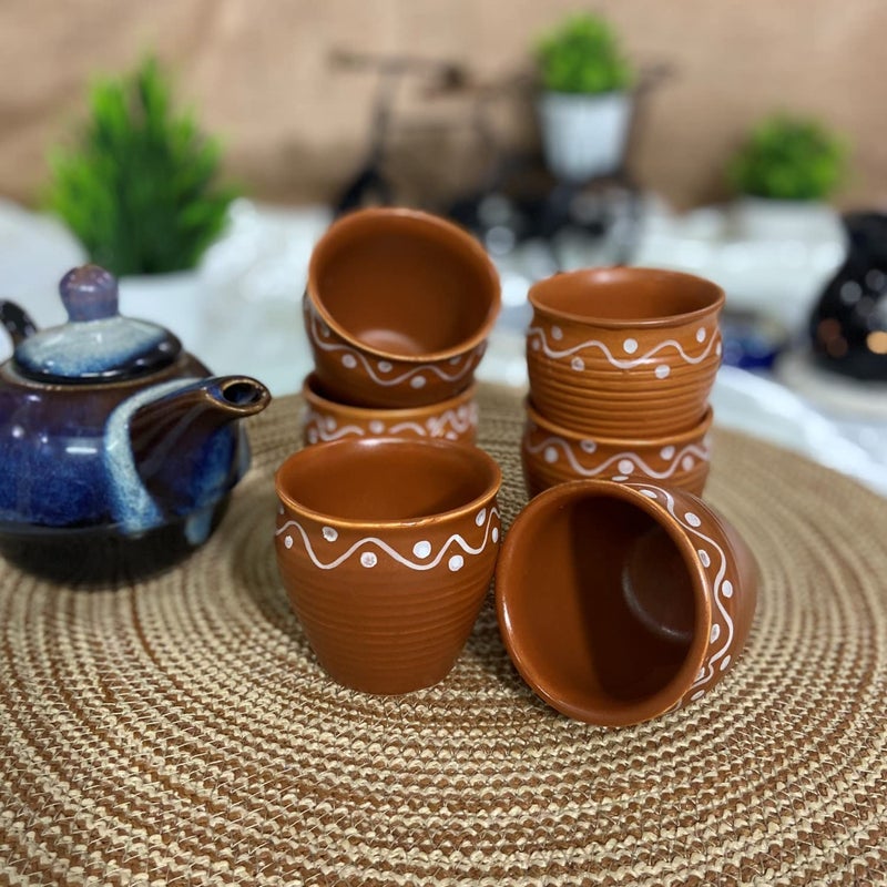 CERAMIC DINING طقم 6 أكواب كولاد من السيراميك بلون برتقالي ترابي - Image 1