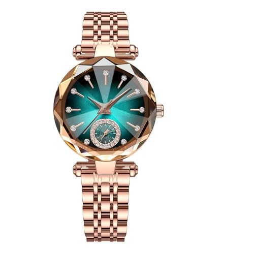 Reginald Women Watches with Bracelet Rose Gold for Lady Elegant Stainless Steel Strap Fashion Analog Creative Diamond Dial Women's Wrist Watches (Green) - Image 2