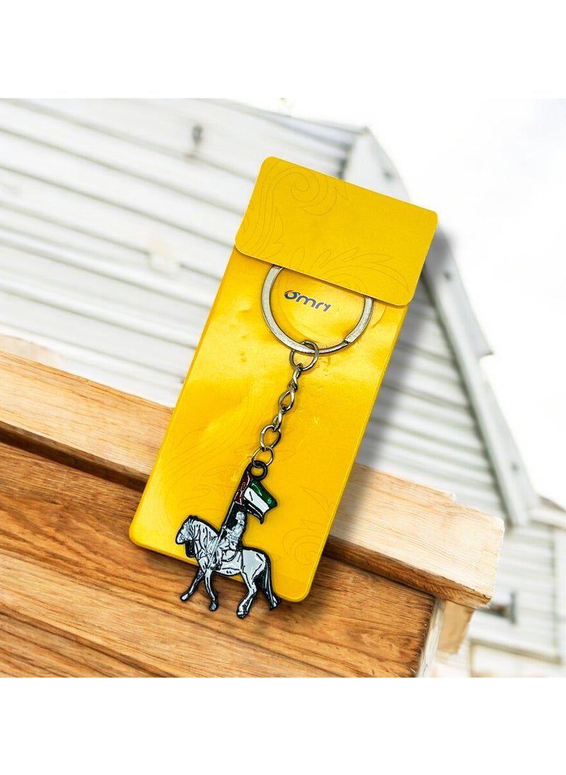 MARIO DRAFTS MARIO DRAFTS Horse Rider Flag Metal Keychain, Metal Chain, Silver and Grey  - Image 3
