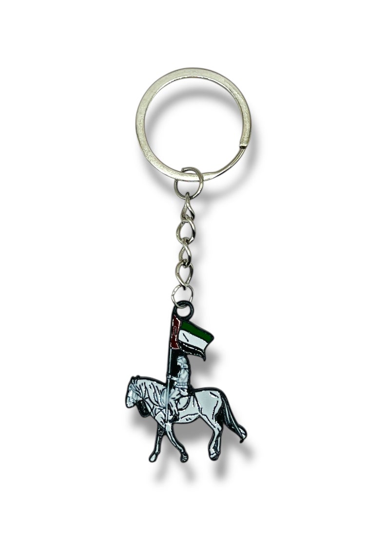 MARIO DRAFTS MARIO DRAFTS Horse Rider Flag Metal Keychain, Metal Chain, Silver and Grey  - Image 1