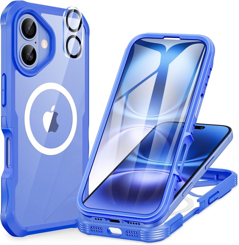 CENHUFO Magnetic Case for iPhone 16, Compatible with MagSafe Built-in Tempered Glass Screen Protector and Camera Protector [9H HD] 360° Shockproof Phone Cover Double Case – Light Blue Longevity optimized build - Image 1