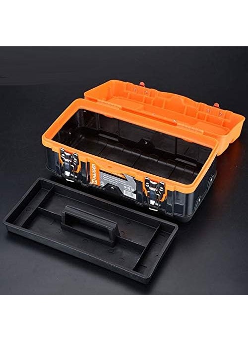VENEKETY VENEKETY Tool Stainless Steel Tool Box Small Metal Organizer Box with Removable Storage Tray Ergo Handle Secure Steel Latch Quick Access Lid Compartments 17 inch  - Image 2