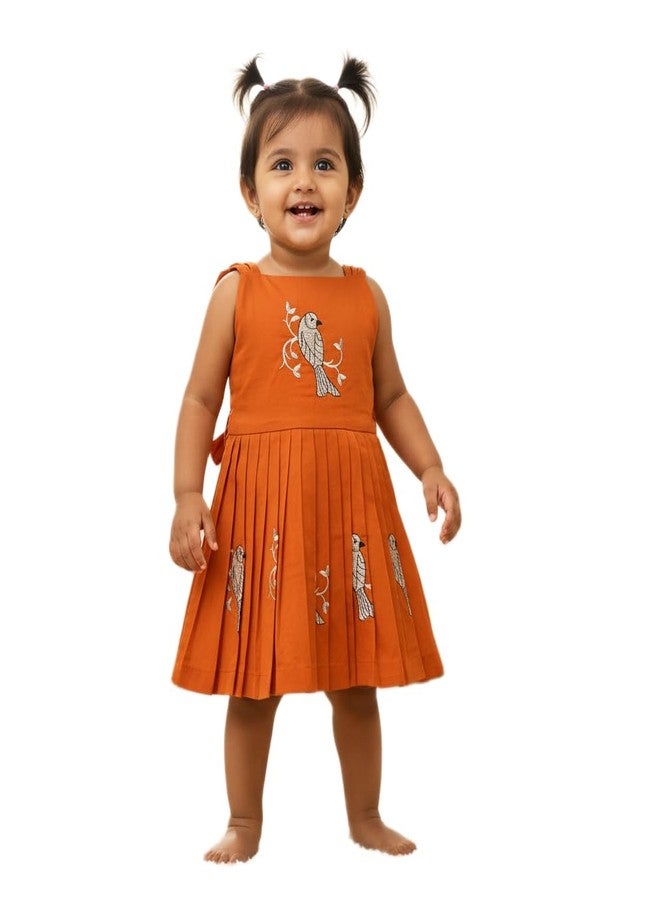 COMRATE Baby Girls South Indian Traditional Pattu Pavadai Tapeta Silk Embrodairy Frock Dress Orange - Image 1