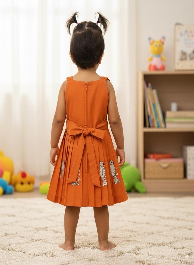 COMRATE Baby Girls South Indian Traditional Pattu Pavadai Tapeta Silk Embrodairy Frock Dress Orange - Image 3