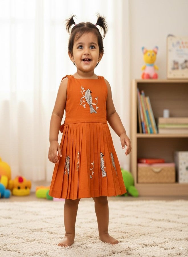 COMRATE Baby Girls South Indian Traditional Pattu Pavadai Tapeta Silk Embrodairy Frock Dress Orange - Image 2