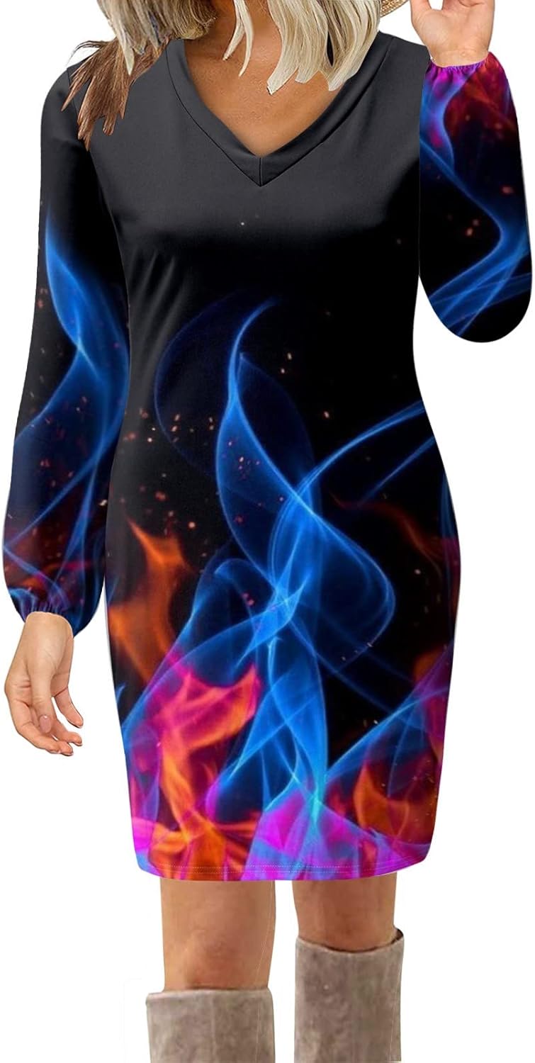 klarako Women Dress Spring Puff Long Sleeve Pullover Shirts Solid Vacation Work Slim Tunic Tops Cozy Home Mini Casual (Multicolor, XXL) - Image 1
