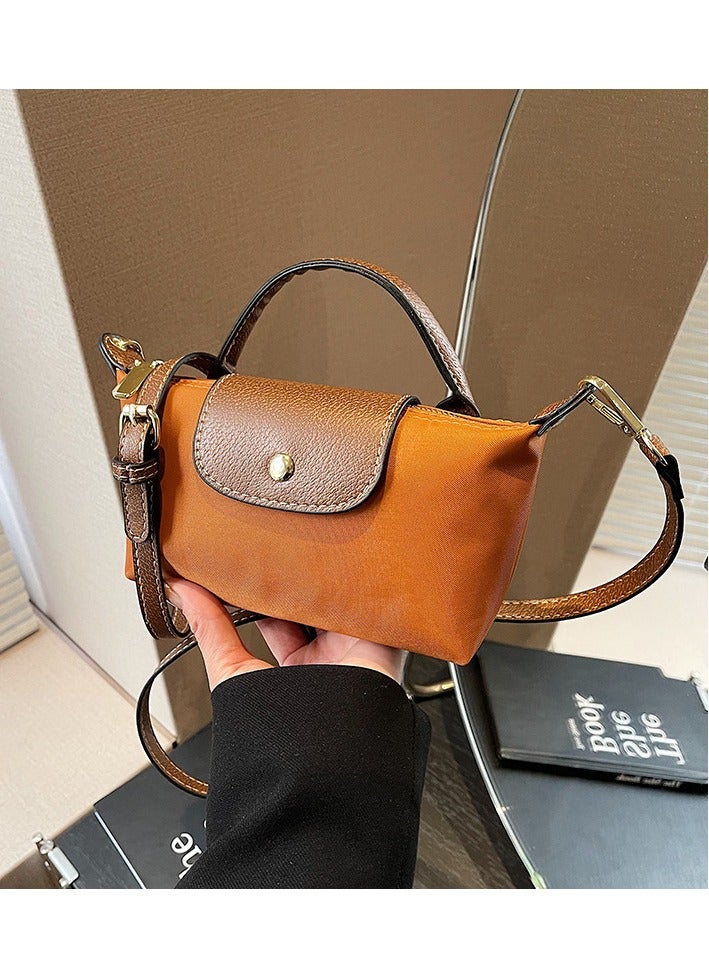 CIMIA Mini Nylon Crossbody Handbag,Orange with Brown PU Trim, Top Handle  - Image 1