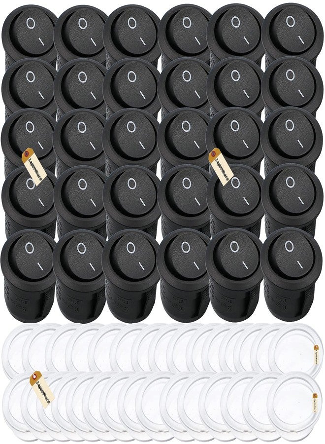 Lsgoodcare 30PCS Round Type Switch Black AC 6A 250V 10A 125V 2 Pin ON/Off I/O SPST Snap in Mini Boat Rocker Switch with 30Pcs Waterproof Cap (Black) - Image 1