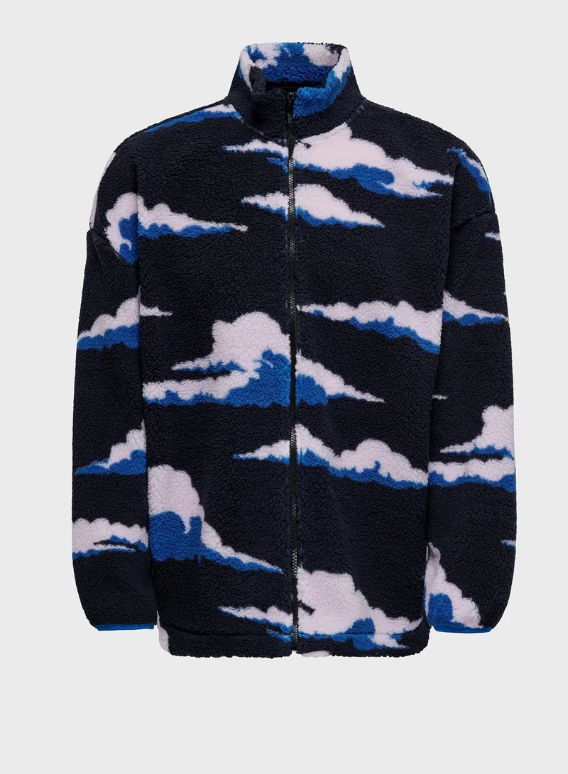 Only & Sons Zip Through Printed Sweatshirt