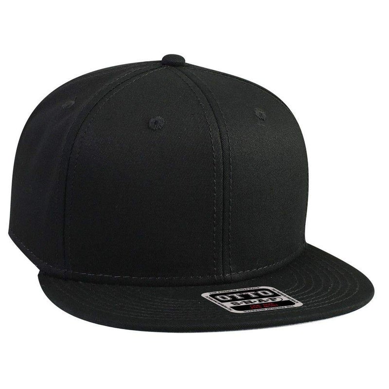 OTTO SNAP Cotton Twill Round Flat Visor 6 Panel Pro Style Snapback Hat - Black - Image 1