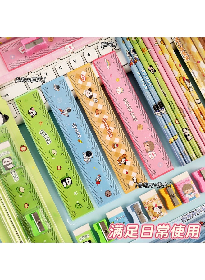 HELPS Cartoon Pencil Stationery Set Small Gift Student Souvenir Student Five-piece Set Rubber Ruler Pencil Sharpener - Image 2
