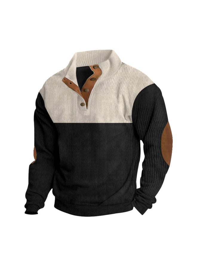 Plus Size Autumn And Winter Men's Casual Color Block Lapel Sports Sweatshirt Corduroy Stand Collar Top - Image 3