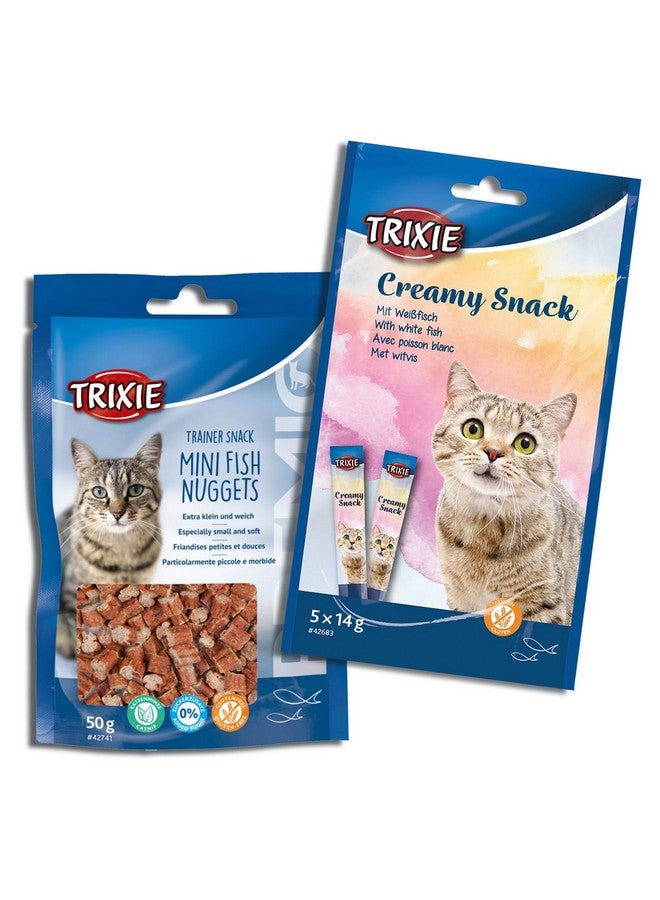 تريكسي مجموعة مكافآت القطط من وجبة السمك الأبيض الكريمي ووجبة خفيفة من السمك الصغير من بريميو ترينر، مكافآت غنية بالعناصر الغذائية للقطط، مناسبة لجميع السلالات - (عبوة من قطعتين) - Image 1